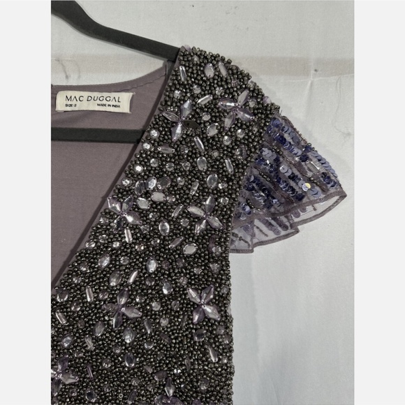 NWT $998 Mac Duggal [ 8 ] V Neck Cap Sleeve Hand Embellished Gown Heather Purple - Picture 10 of 16